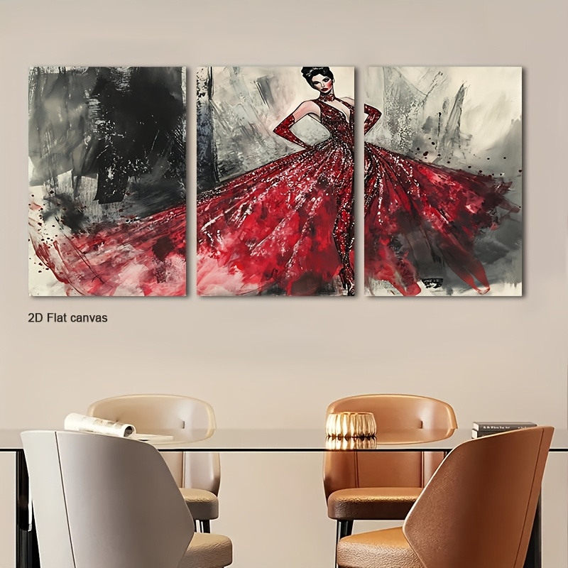 Frameless Canvas 3pcs Red Sequ - Canvas Wrap Ready 评论和价格